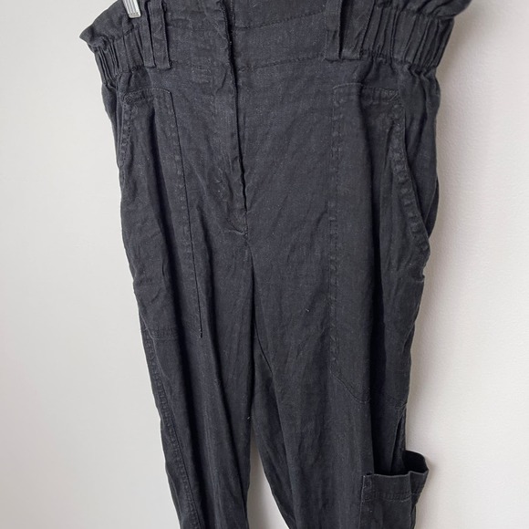 Anthropologie Elevenses Linen Blend Straight Leg Pants Black - Small - Picture 2 of 10